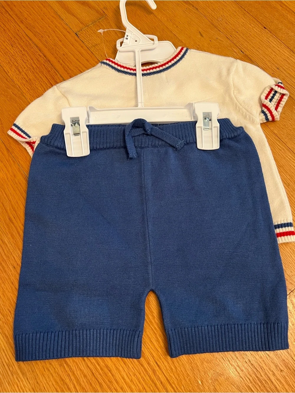 Little Stitch White & Blue Flag Knit shirt and shorts Set